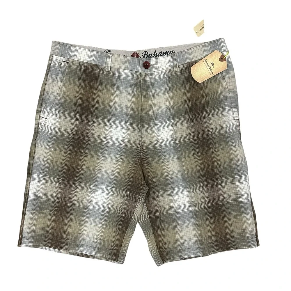 Tommy Bahama Balken Plaid Linen Silk Shorts Mens 38 Brown Green 11